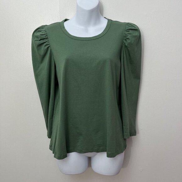 Tuckernuck Pomander‎ Place Green Long Sleeve Top With Puff Shoulders L - Picture 1 of 7